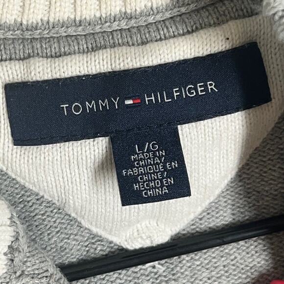 Tommy Hilfiger Sweater Mens Large Light Gray Cotton Cardigan Classic Mock Neck - Picture 3 of 9